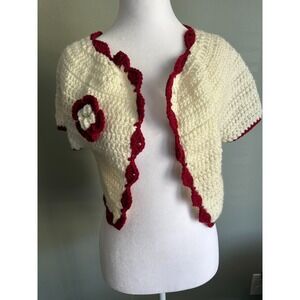 Handmade Knit Crochet Cardigan S/M Grandmacore Peasant Feminine Made by Grandma